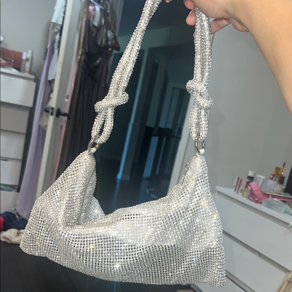 Elegant Silver Women's Bag rhinestone purse bling hand shoulder glitz glamorous